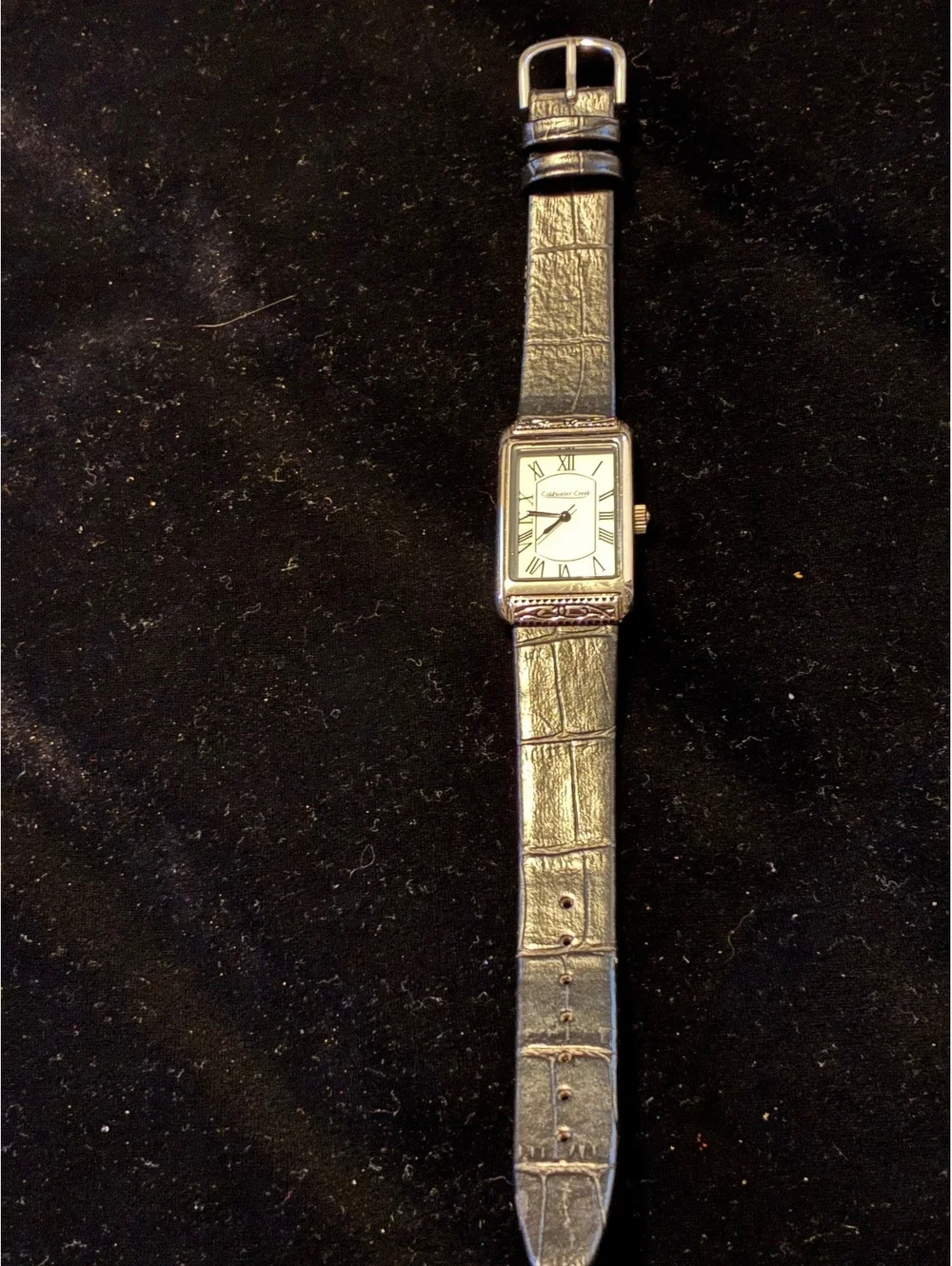 Coldwater Creek Women's Tank Watch Silver Tone Rectangular Roman Numeral Black